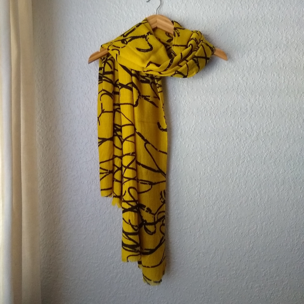 Artsy Abstract Black & Yellow Scarf